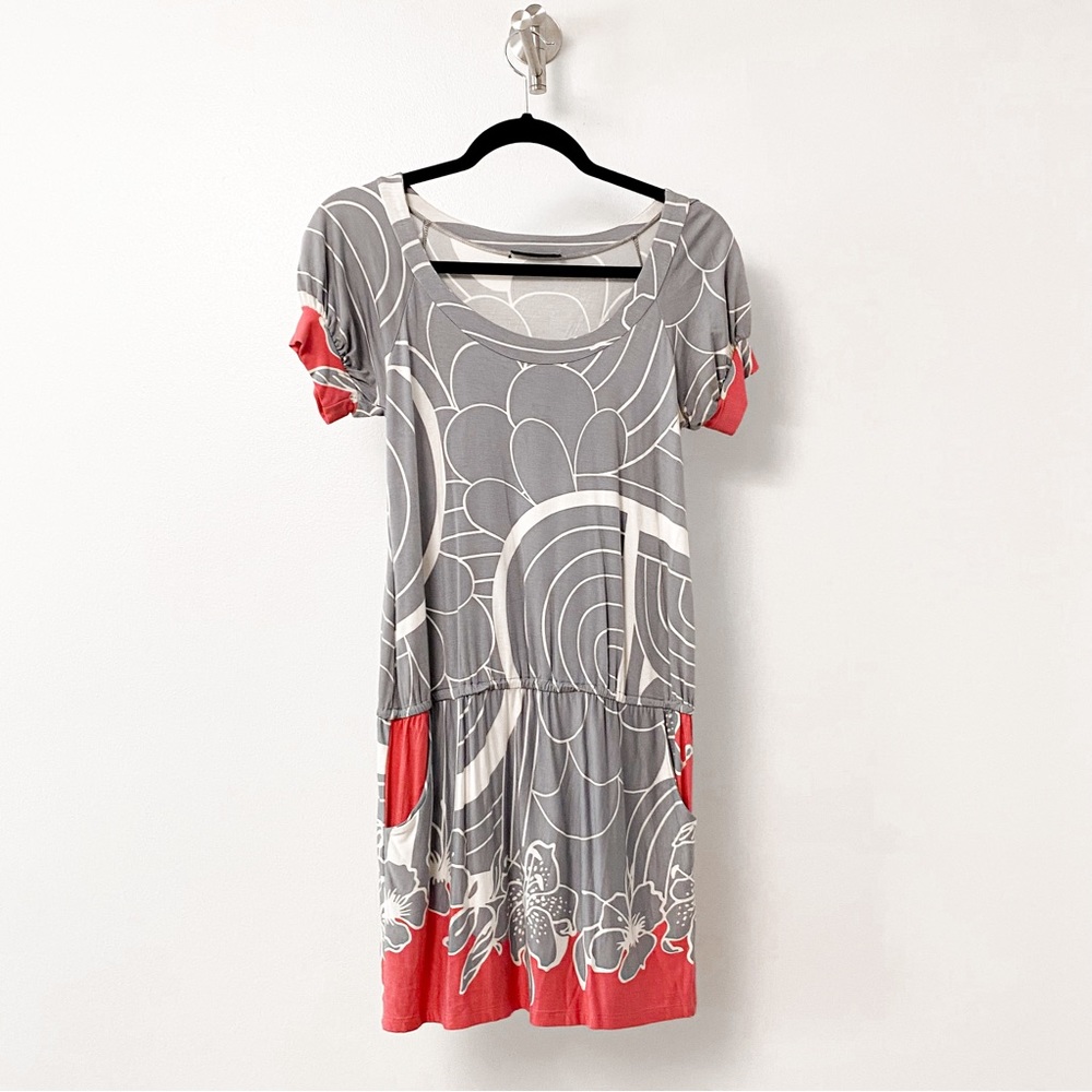 KLD Signature Preppy Spring Chic Short Sleeve Casual Mini Dress Gray Medium - Picture 3 of 8